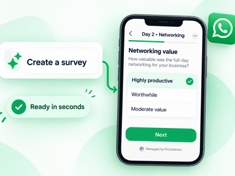 WhatsApp Flow survey on a phone, created in seconds with ProConnect