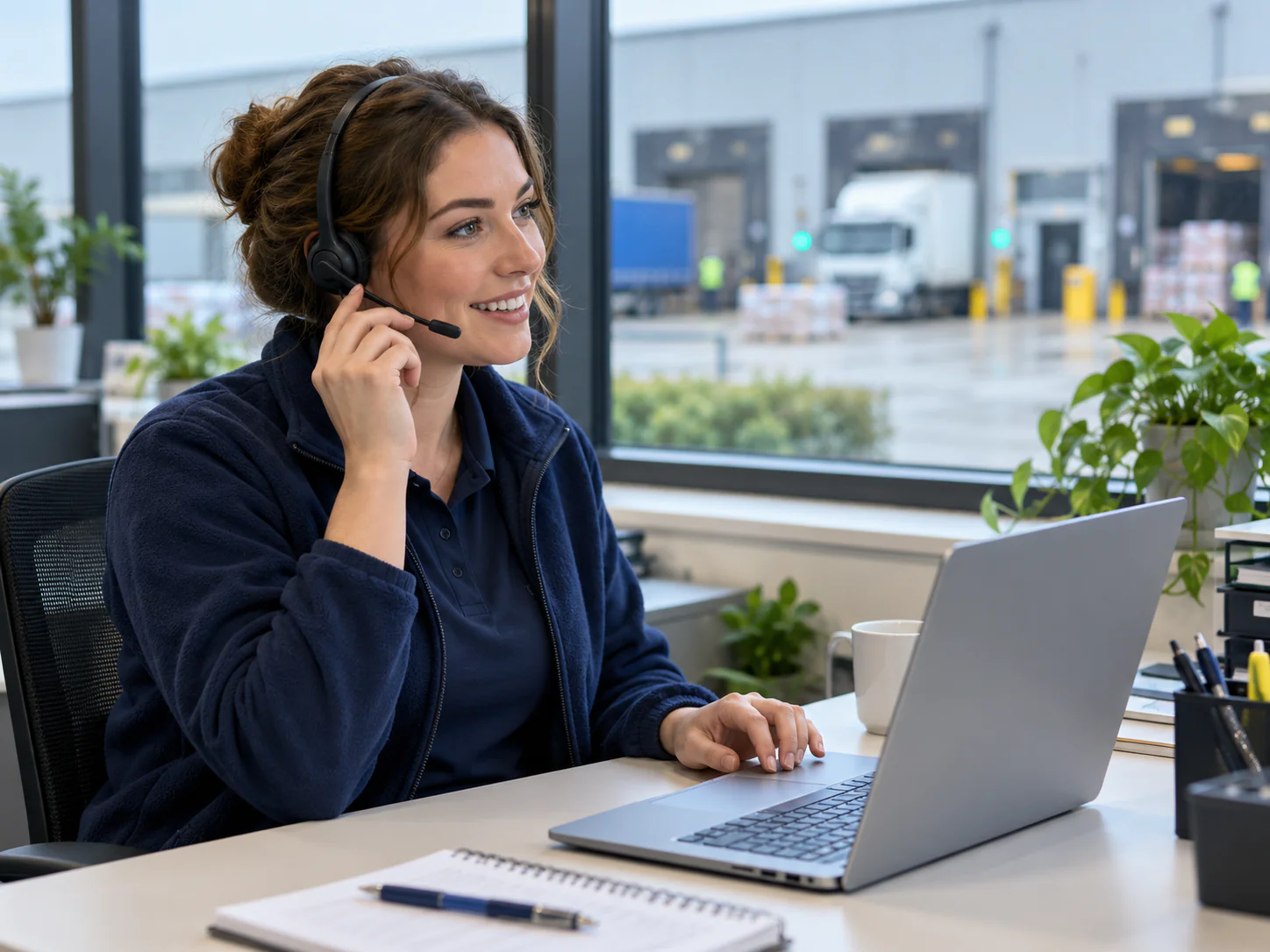 Wholesale customer service adviser on a headset handling customer queries