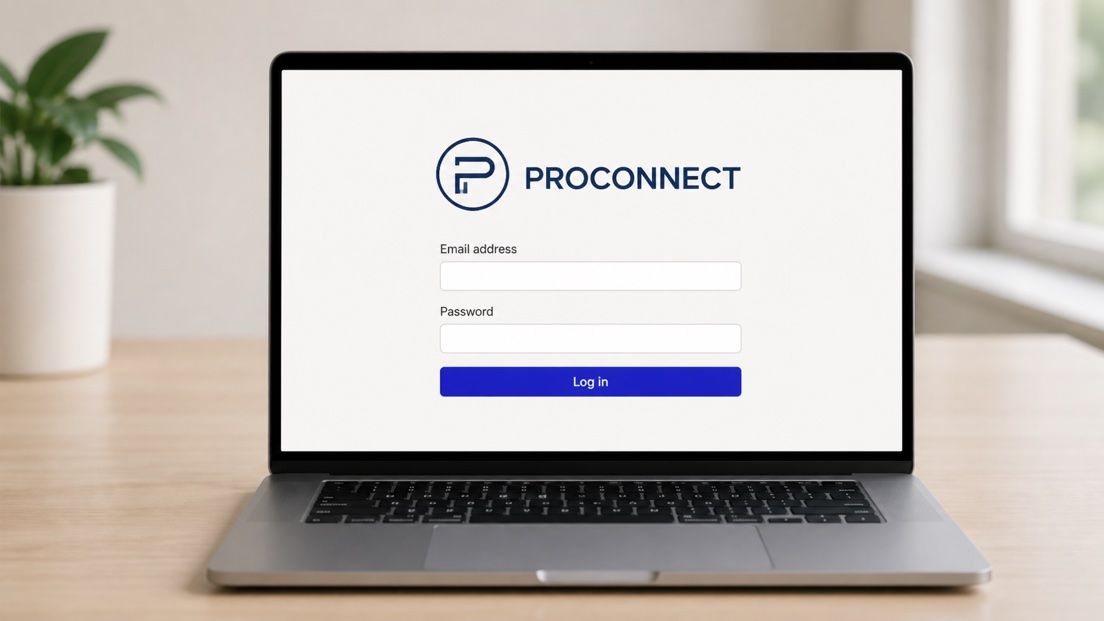 ProConnect login page displayed on a laptop