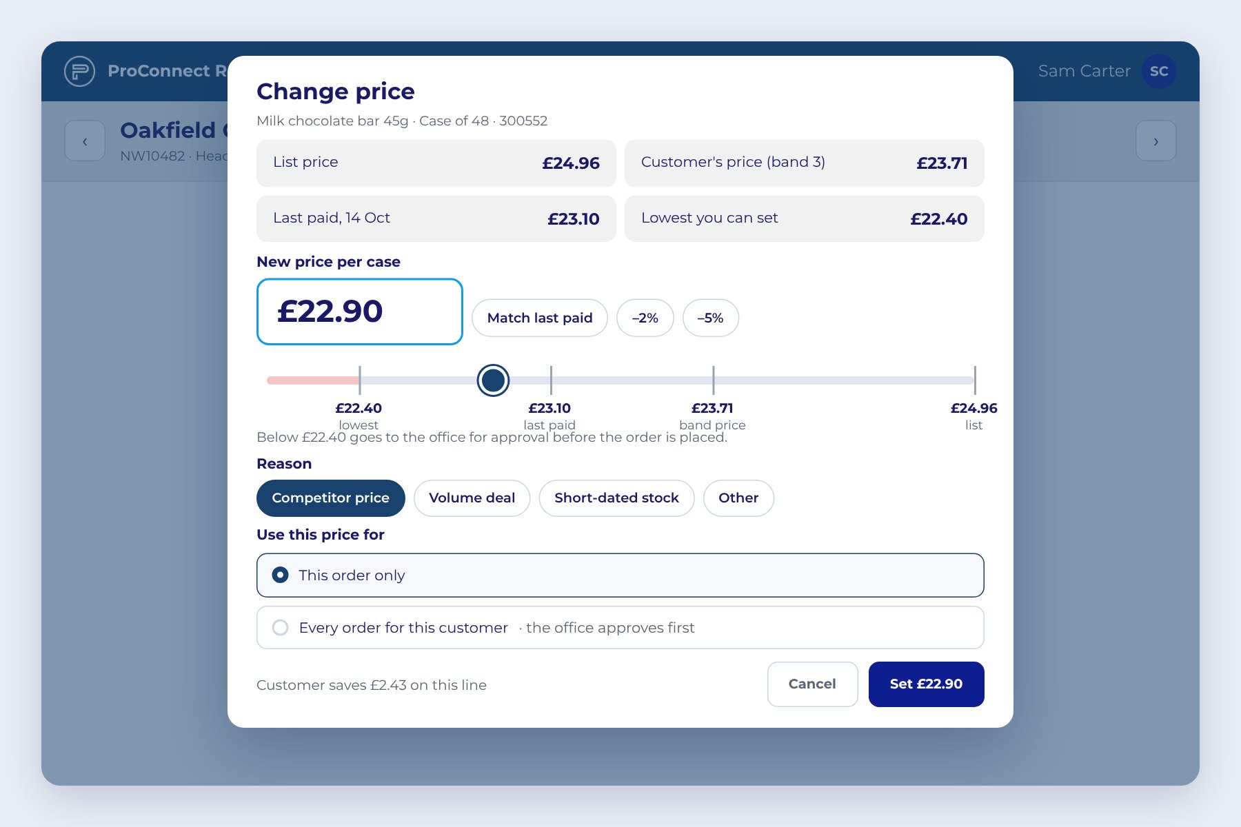 ProConnect Rep: changing a price within the office floor